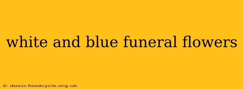 white and blue funeral flowers