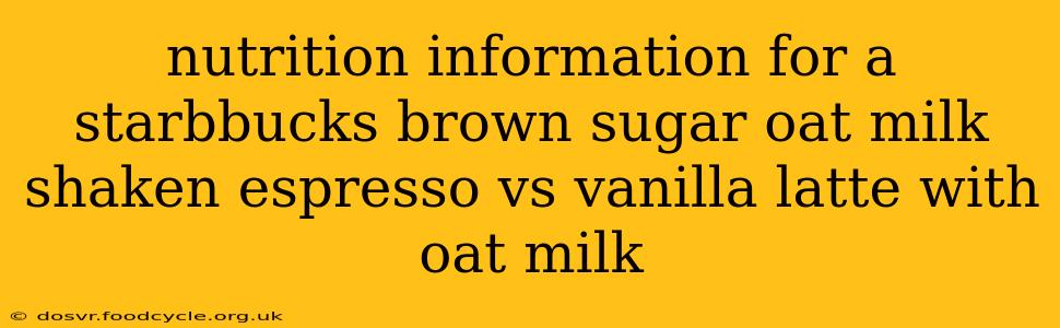 nutrition information for a starbbucks brown sugar oat milk shaken espresso vs vanilla latte with oat milk
